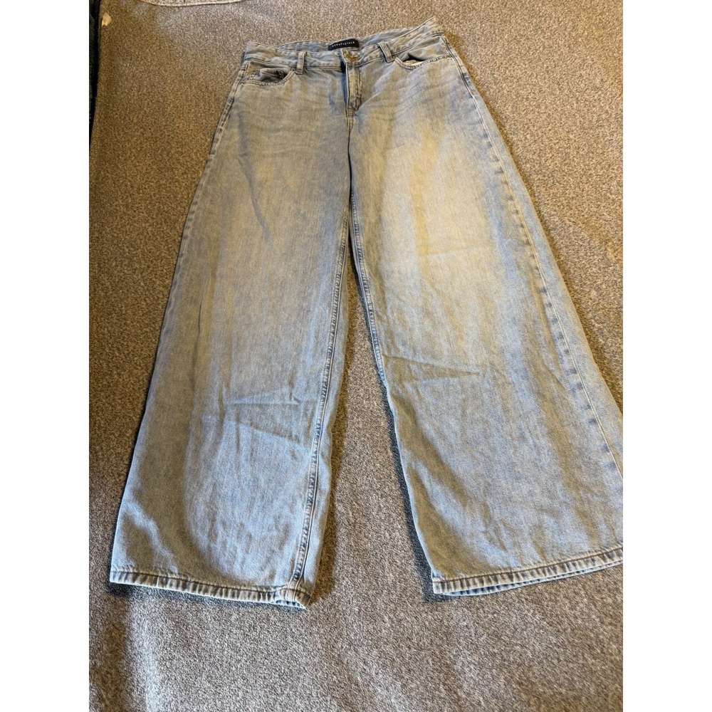 Aeropostale Super Baggy Jeans Womens 6 Short Light Wash Wide Leg Denim
